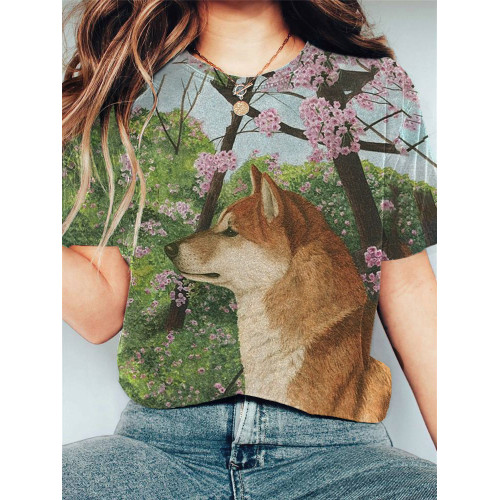 Japanese Art Dog Print T-shirt