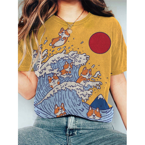 Japanese Art Dog Print T-shirt