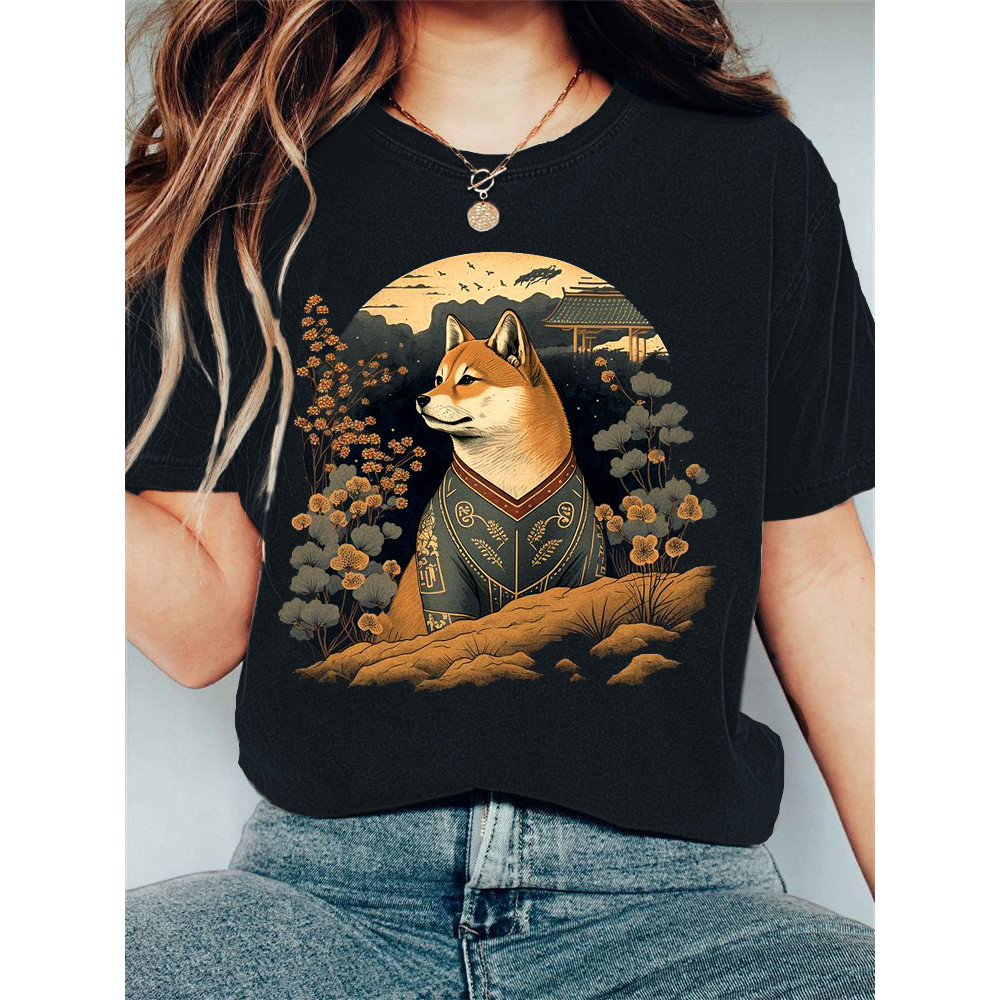 Japanese Art Dog Print T-shirt