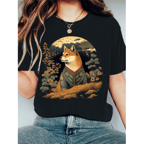 Japanese Art Dog Print T-shirt