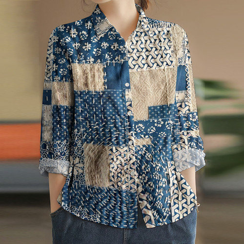 Japanese Art Embroidery Stitching Art Print Casual Shirt