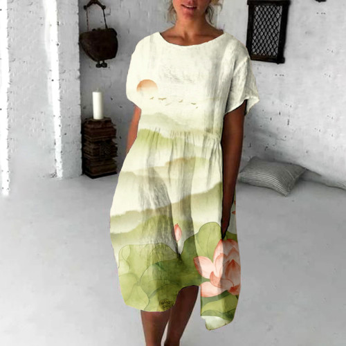 Japanese Art Flowy Midi Dress