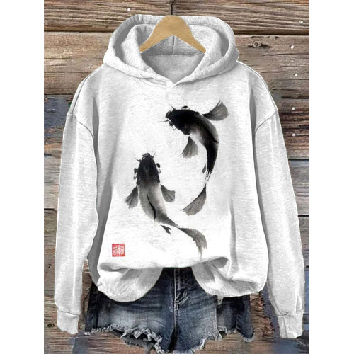 Japanese Art Ink Painting Koi Print Hoodie