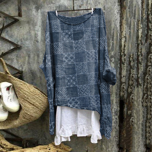 Japanese Art Linen Blend Flowy Tunic