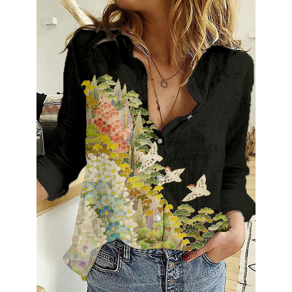Japanese Art Painting Pattern Casual Blouse