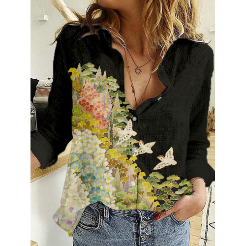 Japanese Art Painting Pattern Casual Blouse