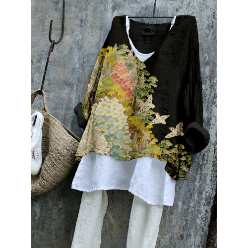Japanese Art Painting Pattern Cozy Flowy Tunic