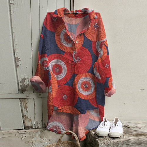 Japanese Art Print Long Sleeve Casual Shirt