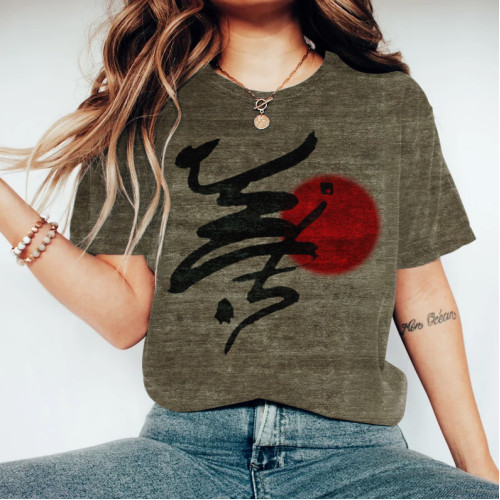 Japanese Art Print Round Neck Short Sleeved T-Shirt
