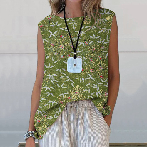 Japanese Art Print Sleeveless Casual Tank Top