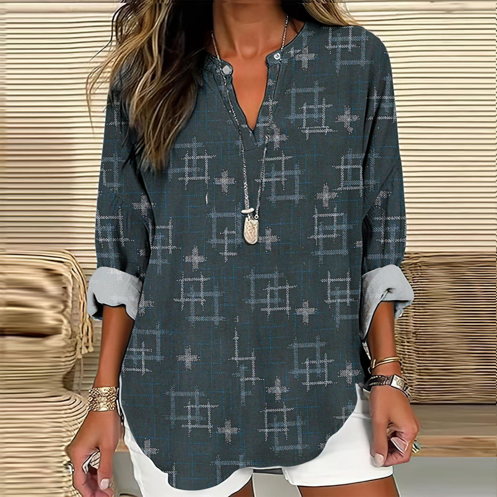 Japanese Art Print V-Neck Loose Blouse