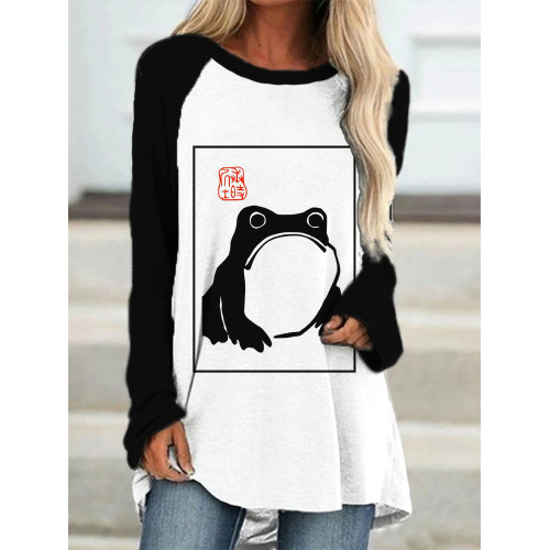 Japanese Art Sad Frog A Line Long Sleeve T Shirt
