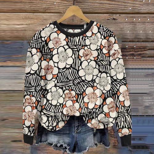 Japanese Art Sakura Print Crew Neck Sweatshirt