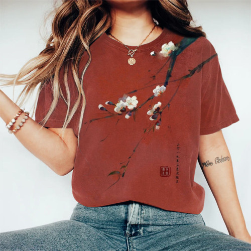 Japanese Art Sakura Printed Casual T-Shirt