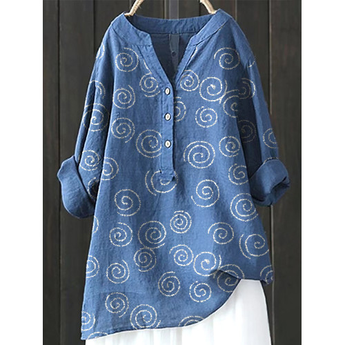 Japanese Art Traditional Pattern Cozy Cotton Linen Shirt