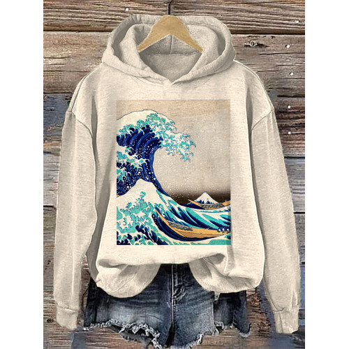Japanese Art Wave Print Retro Sweater