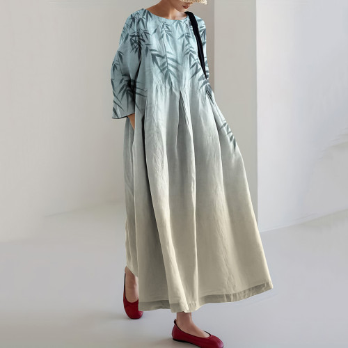 Japanese Bamboo Gradient Art Linen Blend Maxi Dress