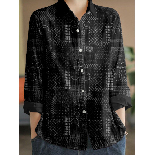 Japanese Boro Sashiko Art Linen Blend Cozy Blouse