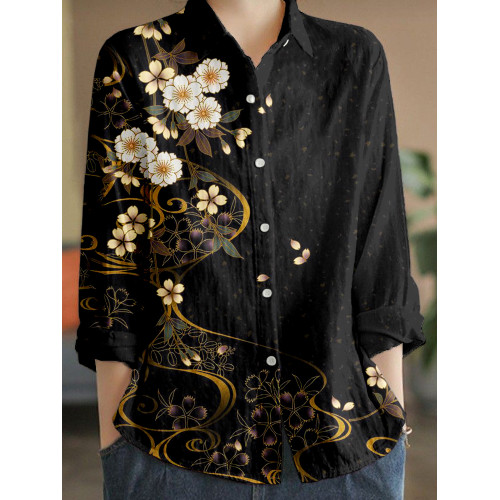 Japanese Cherry Blossoms Art Linen Blend Blouse