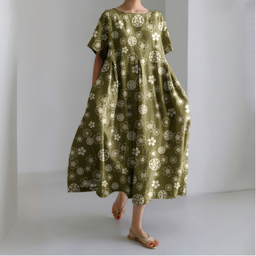 Japanese Cherry Blossoms Art Linen Blend Casual Dress