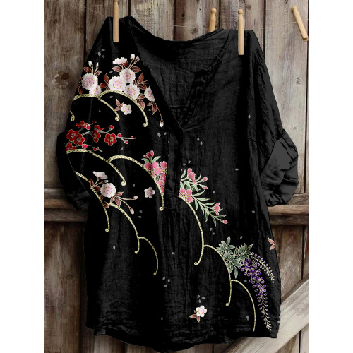 Japanese Cherry Blossoms Art Linen Blend Cozy Tunic