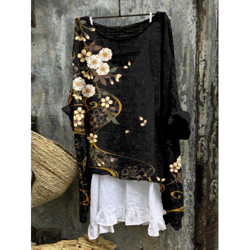 Japanese Cherry Blossoms Art Linen Blend Flowy Tunic