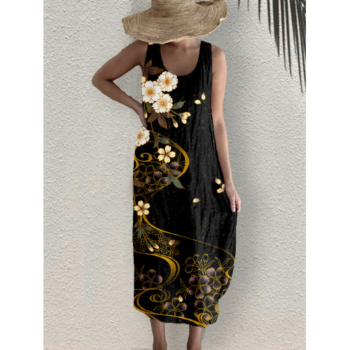 Japanese Cherry Blossoms Art Linen Blend Tank Dress