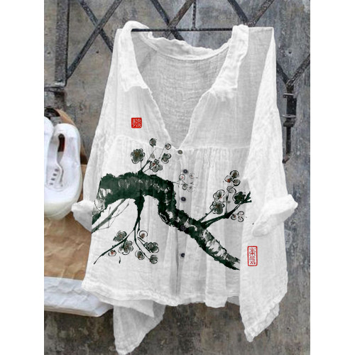 Japanese Cherry Blossoms Art Pattern Cozy Flowy Shirt