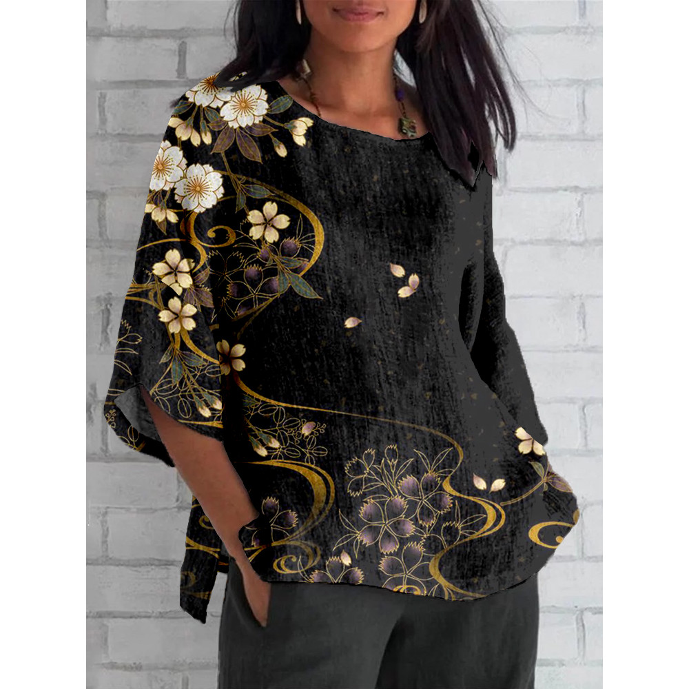Japanese Cherry Blossoms Linen Blend Cozy Tunic