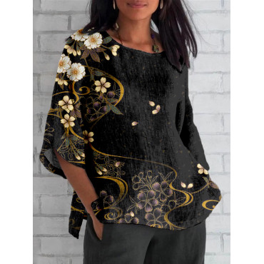 Japanese Cherry Blossoms Linen Blend Cozy Tunic