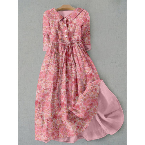 Japanese Cherry Blossoms Pattern Lace-up Cozy Maxi Dress