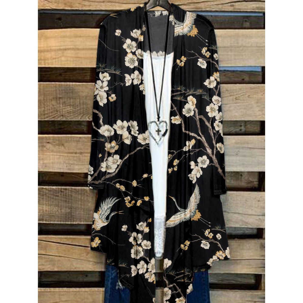 Japanese Cranes & Cherry Blossom Art Flowy Cardigan