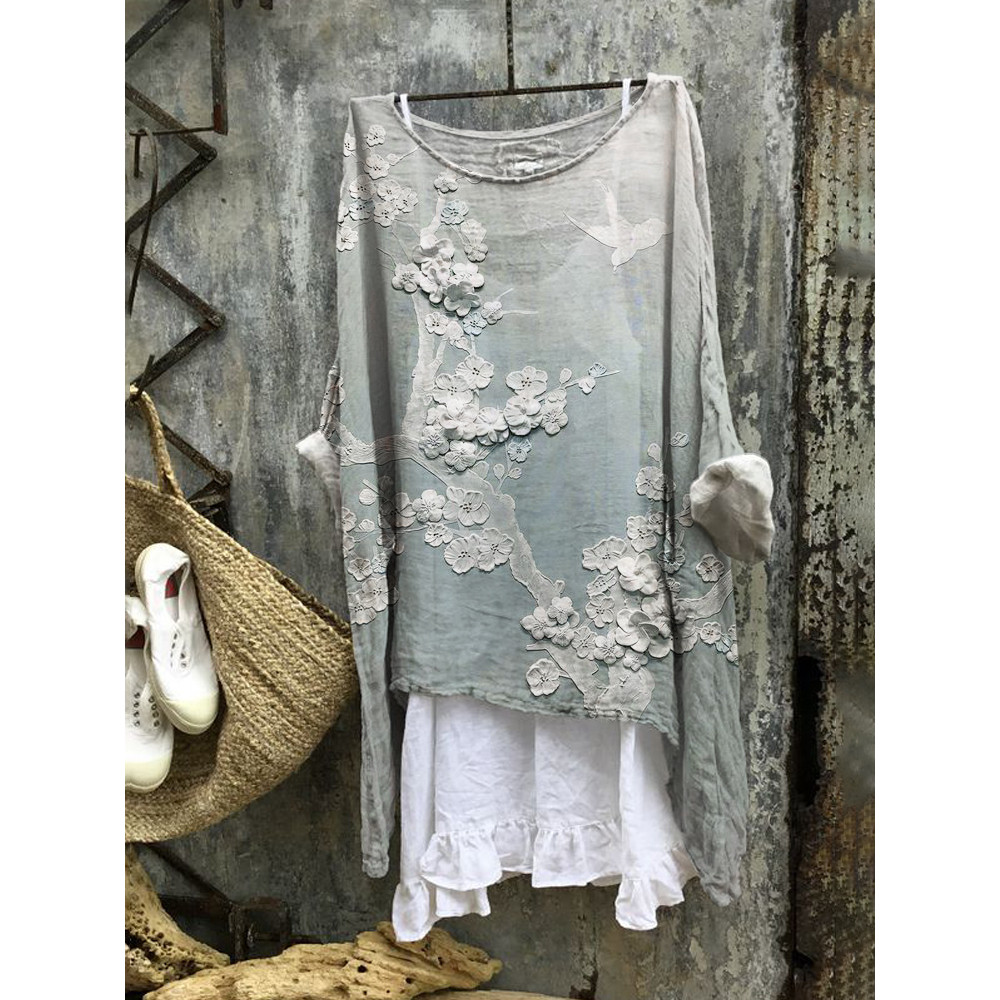 Japanese Embossed Floral Linen Blend Tunic