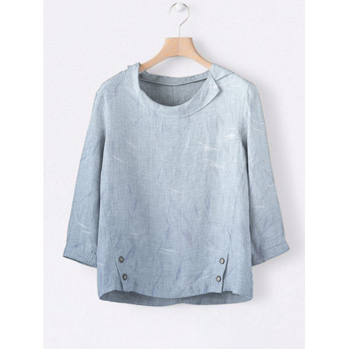 Japanese Feather Texture Linen Lapel Top