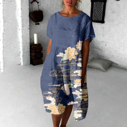 Japanese Floral Art Flowy Midi Dress