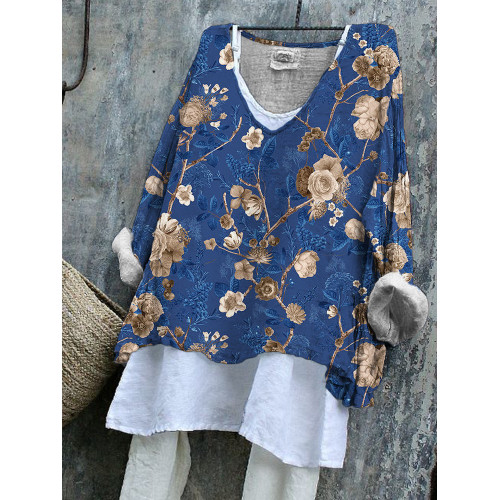 Japanese Floral Print Linen Flowy Tunic