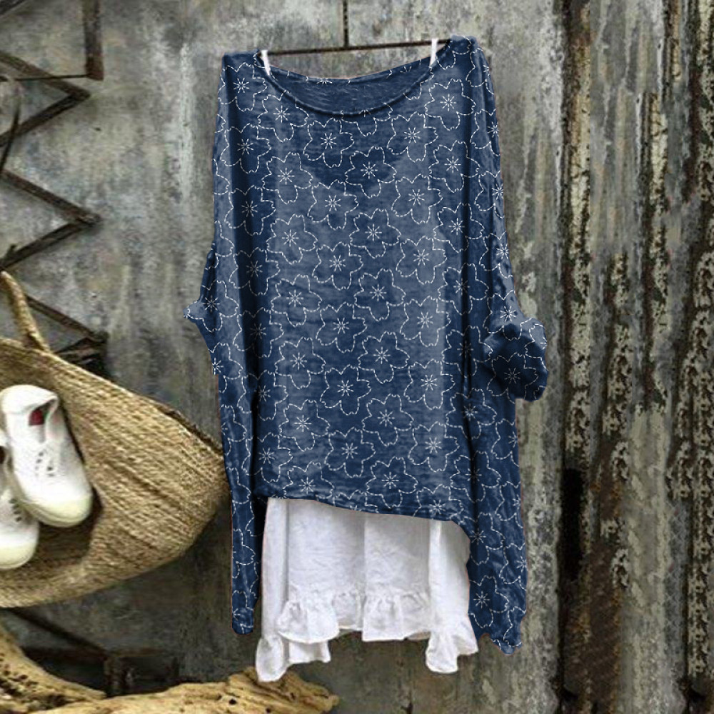 Japanese Flowers Art Linen Blend Flowy Tunic