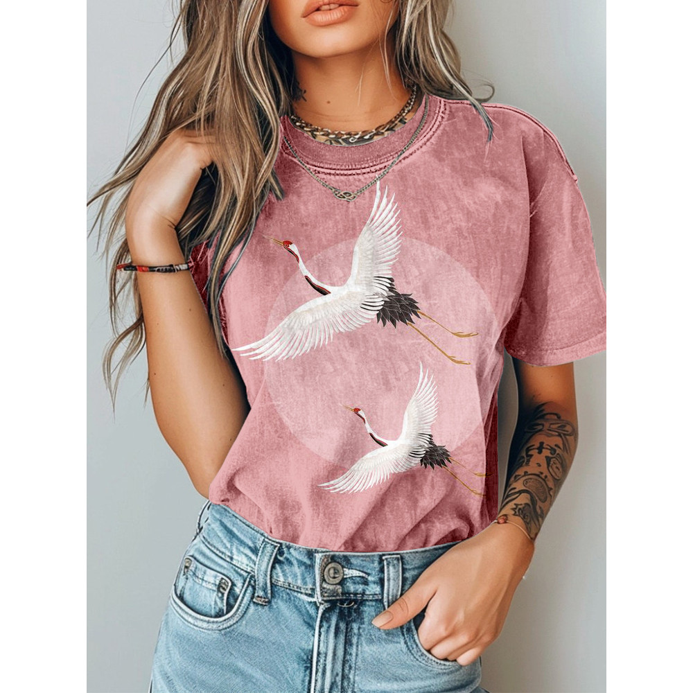 Japanese Flying Cranes Art Vintage Washed T Shirt