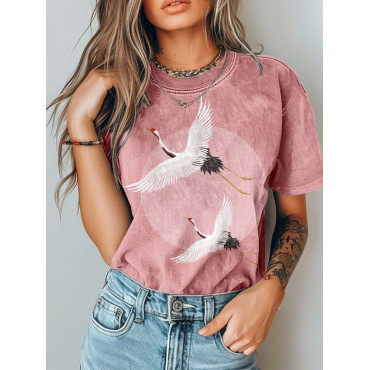 Japanese Flying Cranes Art Vintage Washed T Shirt
