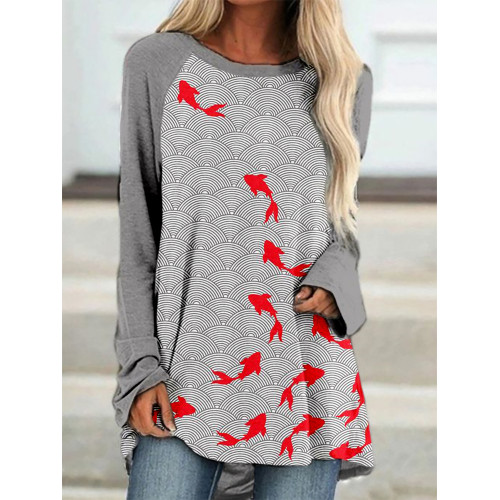 Japanese Gold Fish Art Contrast A Line T Shirt