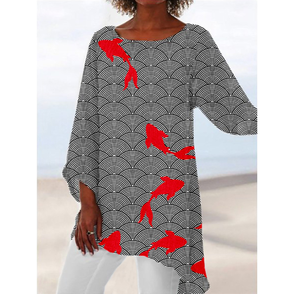 Japanese Gold Fish Art Graphic Flowy Tunic