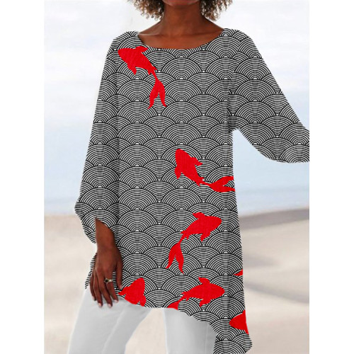 Japanese Gold Fish Art Graphic Flowy Tunic