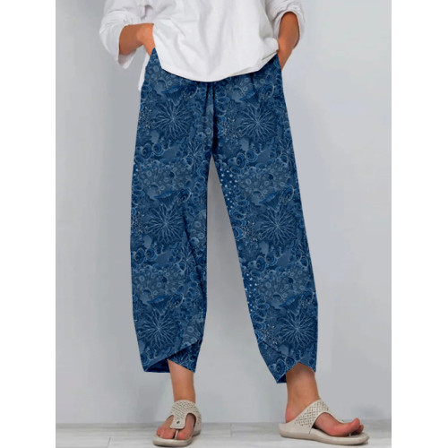 Japanese Inspired Pattern Cropped Casual Pants