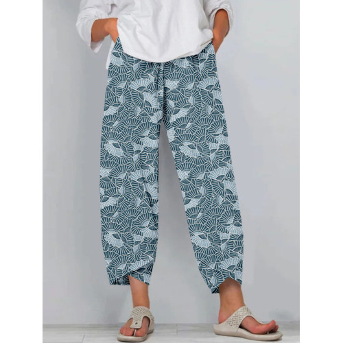 Japanese Inspired Patterns Cropped Casual Pants