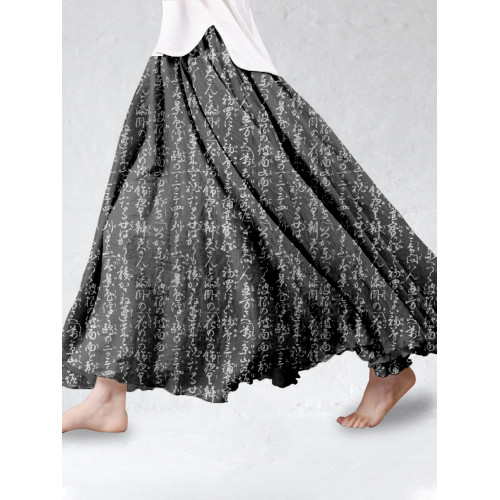 Japanese Inspired Patterns Linen Blend Flowy Wide Skirt