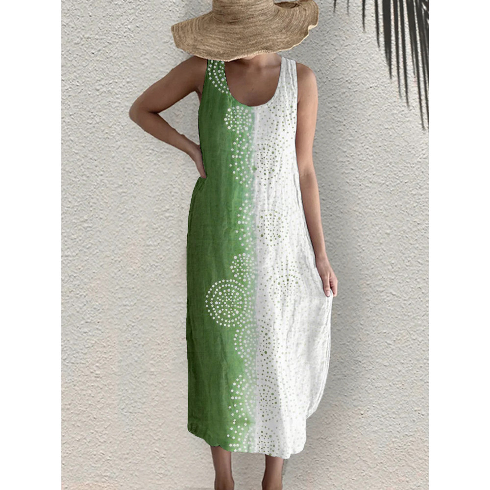 Japanese Kimono Pattern Inspired Linen Blend Tank Dress
