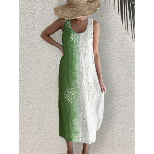 Japanese Kimono Pattern Inspired Linen Blend Tank Dress