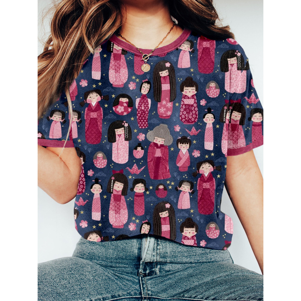 Japanese Kokeshi Dolls Art Vintage T Shirt