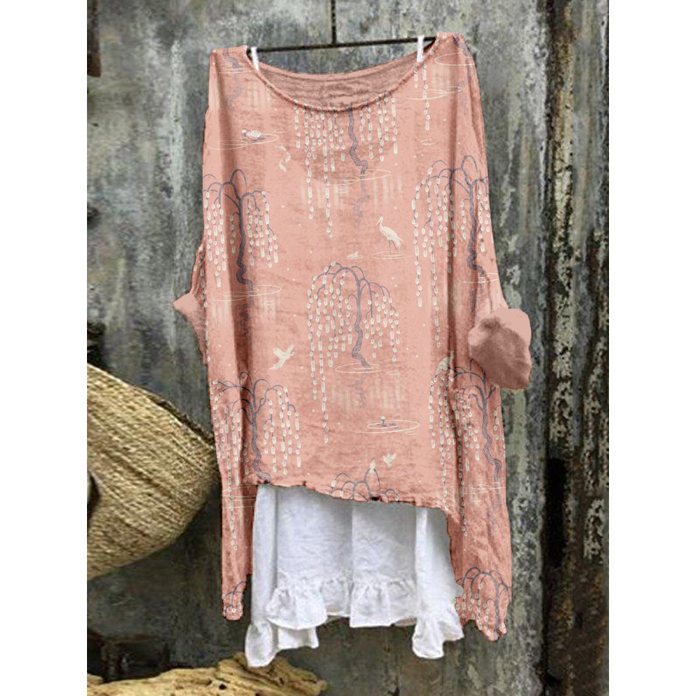Japanese Kyoto Blossom Willow Art Linen Blend Tunic