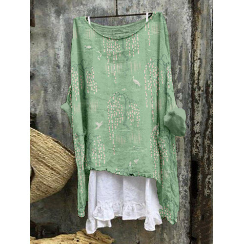 Japanese Kyoto Blossom Willow Art Linen Blend Tunic